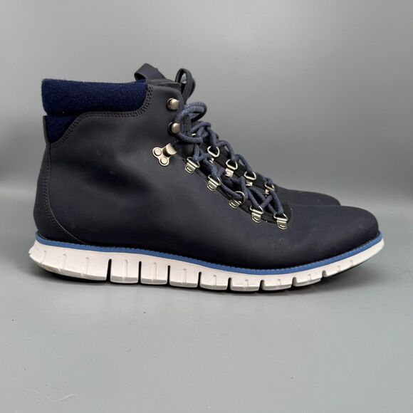 Cole Haan Zero Grand Men's 13 Black Blue White Leather Hiker Boots Lace-Up Ankle - Picture 1 of 11